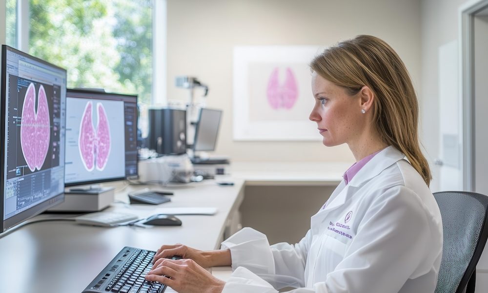 Breast cancer research lab showcasing advanced therapy techniques AI tool can predict breast cancer progression