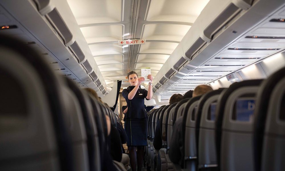 riga-latvia-april-03-2019-stewardesses-cabin-passenger-airplane-instructs-passengers-safety-measures-event-emergency-before-flight-from-riga-rix-zurich-kloten-zrh Court recognises radiation as factor in flight attendant’s breast cancer